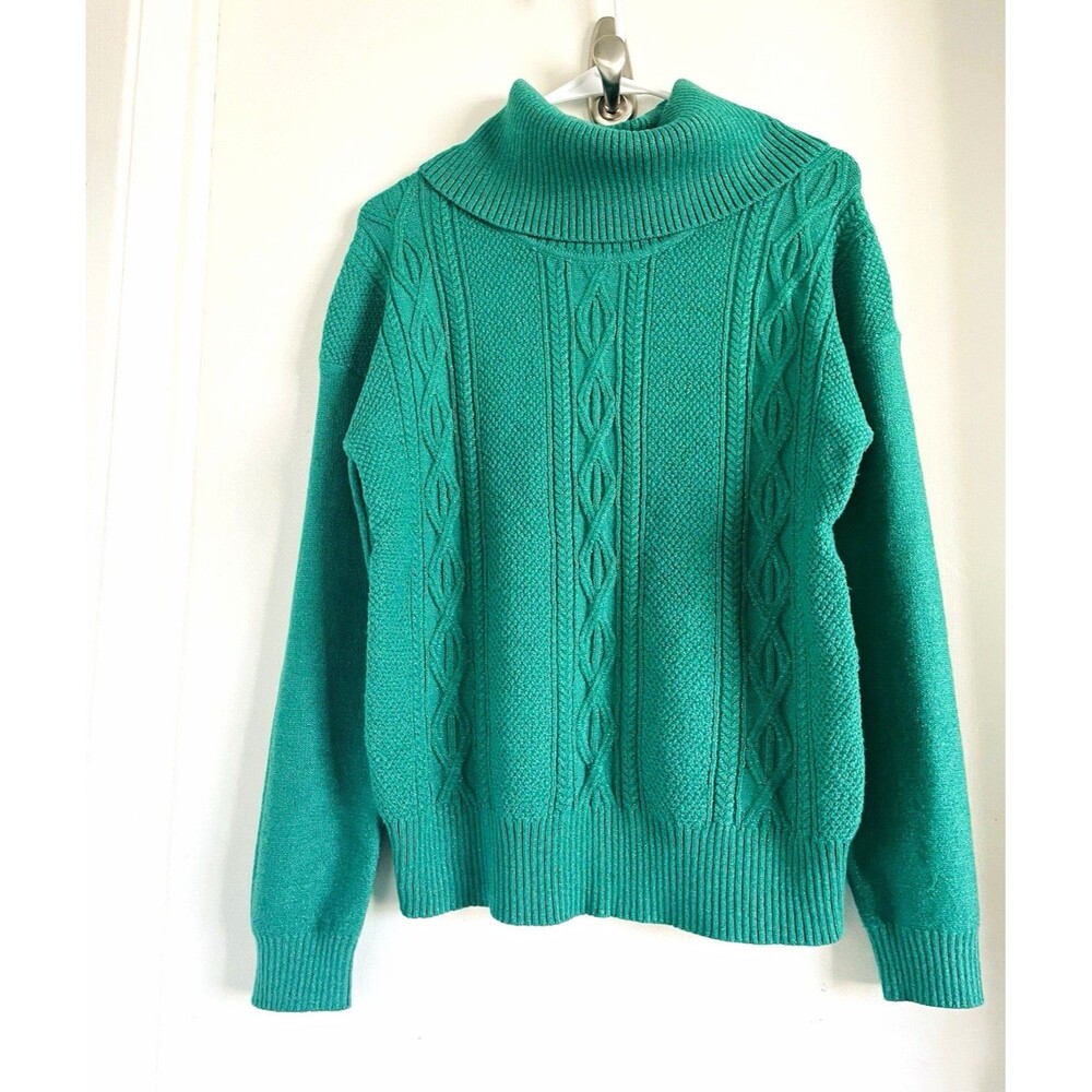 b by belladini Women's S Green Solid Cable-Knit Cowl Neck Pullover Sweater